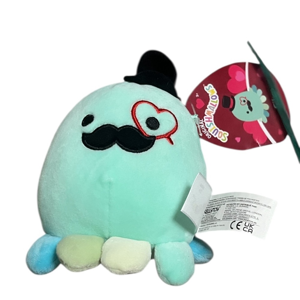 Squishmallow Eiko the Octopus Valentines Day Mustache Heart 5”